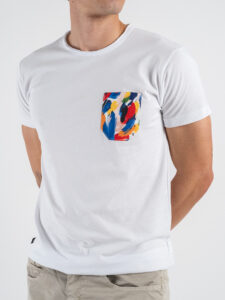 V2 T-shirt basica con taschino piume multicolor TUBI23 Bianca (3)