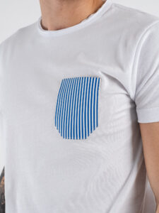 V2 T-shirt basica con taschino rigato azzurro TUBI28 Bianca (4)