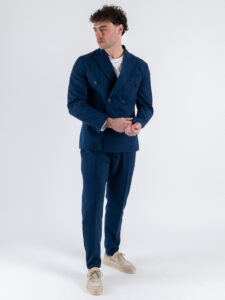 Abito intero leggero in poliviscosa con giacca doppiopetto e pantalone slim fit ASTON VILLA Blu (1)