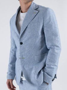 BERNA Abito in misto lino a righe sottili con Giacca 2 bottoni + Pantalone chinos 251115 Azzurro (4)