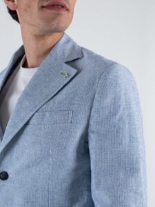 BERNA Abito in misto lino a righe sottili con Giacca 2 bottoni + Pantalone chinos 251115 Azzurro (5)