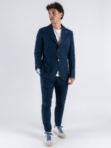 BERNA Abito in misto lino con Giacca 2 bottoni + Pantalaccio 251146 Blu (2)