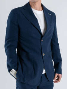 BERNA Abito in misto lino con Giacca 2 bottoni + Pantalaccio 251146 Blu (3)