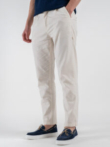 BERNA Pantalone in misto lino morbido con pinces 251108 Latte (2)