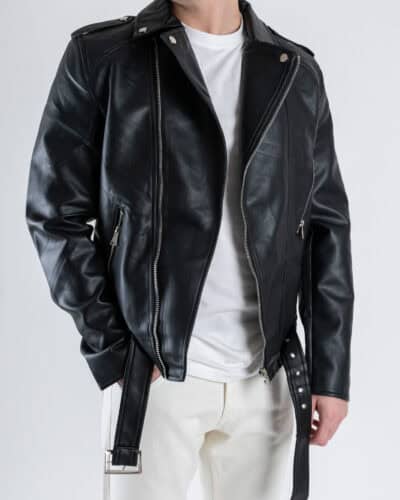 Biker in ecopelle con tasche e zip L971 Nero 3 Nuovi Arrivi