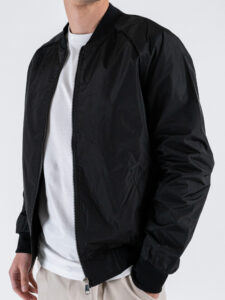 Bomber in tessuto tecnico con inserti in maglia L999 Nero (4)