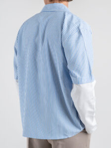 Camicia a righe con manica a contrasto bianca 7772 Azzurra (1)