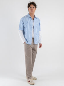 Camicia a righe con manica a contrasto bianca 7772 Azzurra (2)