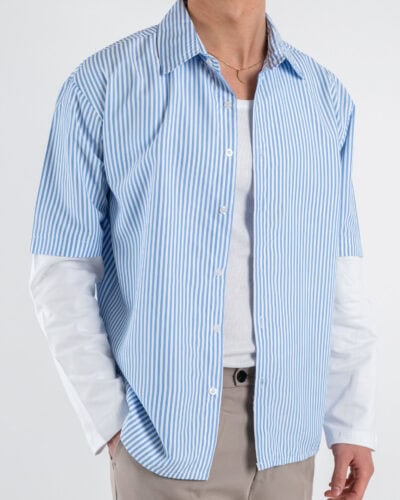 Camicia a righe con manica a contrasto bianca 7772 Azzurra 3 Home