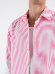 Camicia a righe con manica a contrasto bianca 7772 Rosa (1)