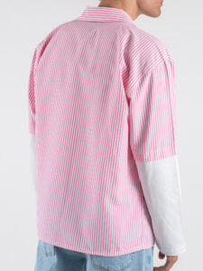 Camicia a righe con manica a contrasto bianca 7772 Rosa (3)