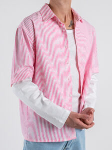 Camicia a righe con manica a contrasto bianca 7772 Rosa (4)