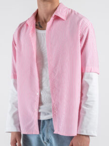 Camicia a righe con manica a contrasto bianca 7772 Rosa (6)