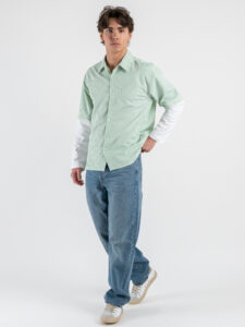 Camicia a righe con manica a contrasto bianca 7772 Verde (2)