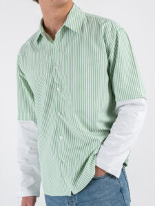 Camicia a righe con manica a contrasto bianca 7772 Verde (3)