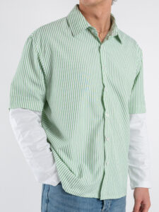 Camicia a righe con manica a contrasto bianca 7772 Verde (6)