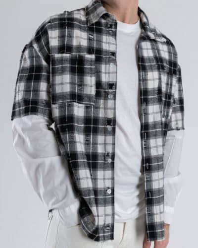 Camicia scozzese con strappi e doppia manica CS2481 Nera 6 Nuovi Arrivi