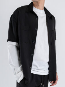 Coordinato con camicia con doppia manica a taglio vivo + pantalone con coulisse CS2484 Nero (1)