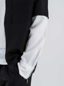 Coordinato con camicia con doppia manica a taglio vivo + pantalone con coulisse CS2484 Nero (10)