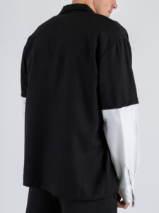 Coordinato con camicia con doppia manica a taglio vivo + pantalone con coulisse CS2484 Nero (2)