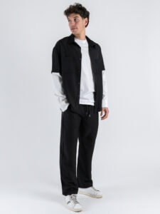 Coordinato con camicia con doppia manica a taglio vivo + pantalone con coulisse CS2484 Nero (7)