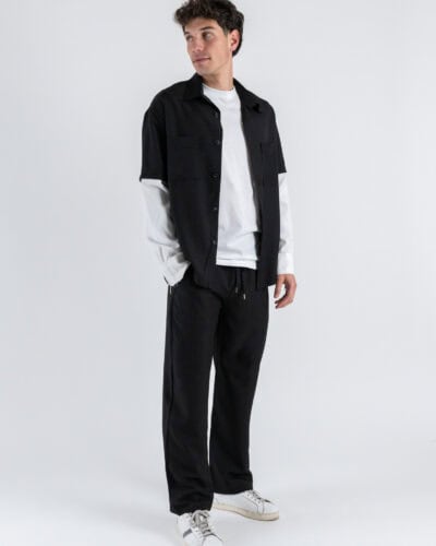 Coordinato con camicia con doppia manica a taglio vivo pantalone con coulisse CS2484 Nero 7 Nuovi Arrivi
