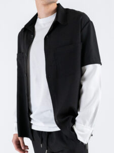 Coordinato con camicia con doppia manica a taglio vivo + pantalone con coulisse CS2484 Nero (8)