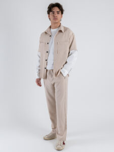 Coordinato con camicia con doppia manica a taglio vivo+pantalone con coulisse CS2484 Beige (4)