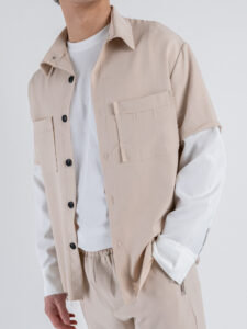 Coordinato con camicia con doppia manica a taglio vivo+pantalone con coulisse CS2484 Beige (5)