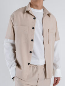 Coordinato con camicia con doppia manica a taglio vivo+pantalone con coulisse CS2484 Beige (6)