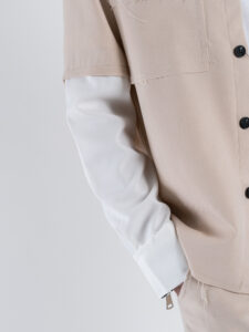 Coordinato con camicia con doppia manica a taglio vivo+pantalone con coulisse CS2484 Beige (7)