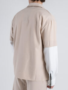 Coordinato con camicia con doppia manica a taglio vivo+pantalone con coulisse CS2484 Beige (8)