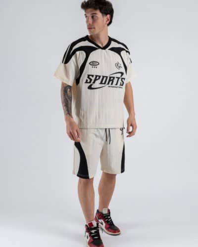 Coordinato corto con stampa t shirt over bermuda con coulisse XT2046 Panna 2 Nuovi Arrivi