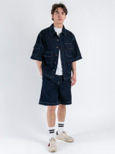 Coordinato in denim con Camicia MM + Bermuda over DA013 Blu (2)