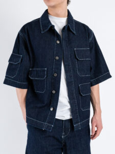 Coordinato in denim con Camicia MM + Bermuda over DA013 Blu (3)