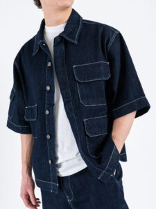 Coordinato in denim con Camicia MM + Bermuda over DA013 Blu (4)