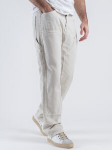 Coordinato in denim con Giacchetta croppata + Pantalone work M5197 Beige (1)