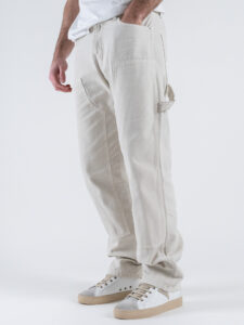 Coordinato in denim con Giacchetta croppata + Pantalone work M5197 Beige (10)