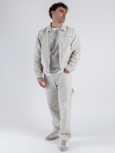 Coordinato in denim con Giacchetta croppata + Pantalone work M5197 Beige (4)