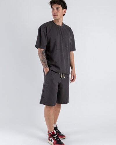 Coordinato strappato con T shirt Bermuda PU1071 Asfalto 2 Nuovi Arrivi