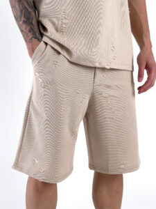 Coordinato strappato con T-shirt + Bermuda PU1071 Beige (3)