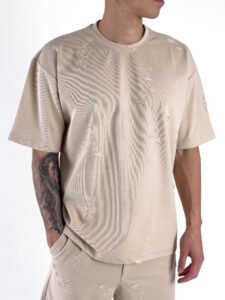 Coordinato strappato con T-shirt + Bermuda PU1071 Beige (4)