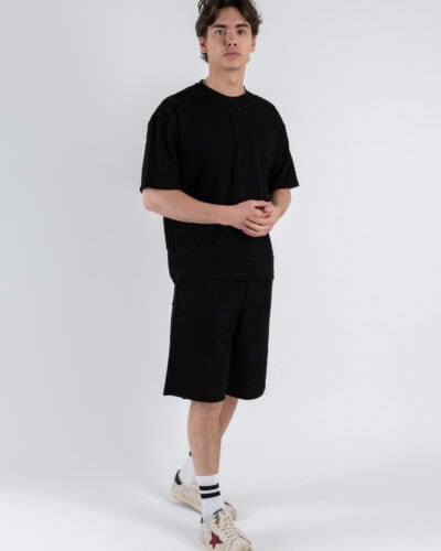 Coordinato strappato con T shirt Bermuda PU1071 Nero 3 Nuovi Arrivi