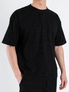 Coordinato strappato con T-shirt + Bermuda PU1071 Nero (4)