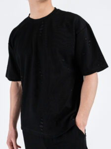 Coordinato strappato con T-shirt + Bermuda PU1071 Nero (5)