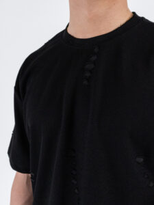 Coordinato strappato con T-shirt + Bermuda PU1071 Nero (6)