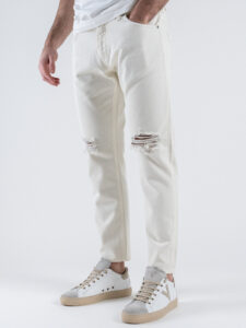 ESTASI Jeans slim con rotture e corto alla caviglia GUARDIOLA Panna (2)