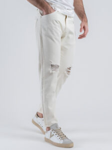 ESTASI Jeans slim con rotture e corto alla caviglia GUARDIOLA Panna (3)