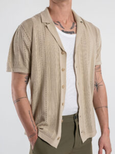 GIANNI LUPO Camicia in maglia a mezza manica traforata GL33763 Beige (1)