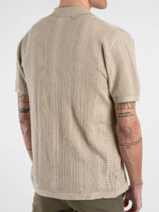 GIANNI LUPO Camicia in maglia a mezza manica traforata GL33763 Beige (2)